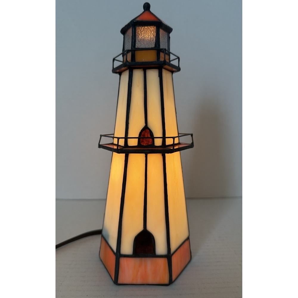 Tiffany Style Stained Glass Nautical Lighthouse Lamp / Night Lite 10"H